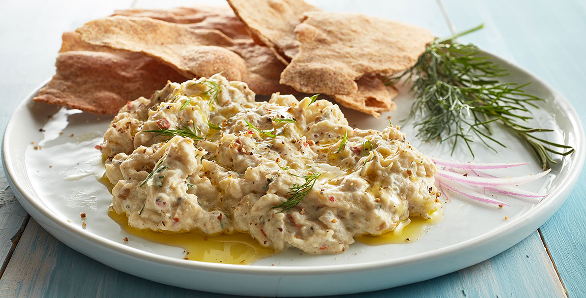 Black Pepper Boursin® & Charred Eggplant Dip with Rye Crackers