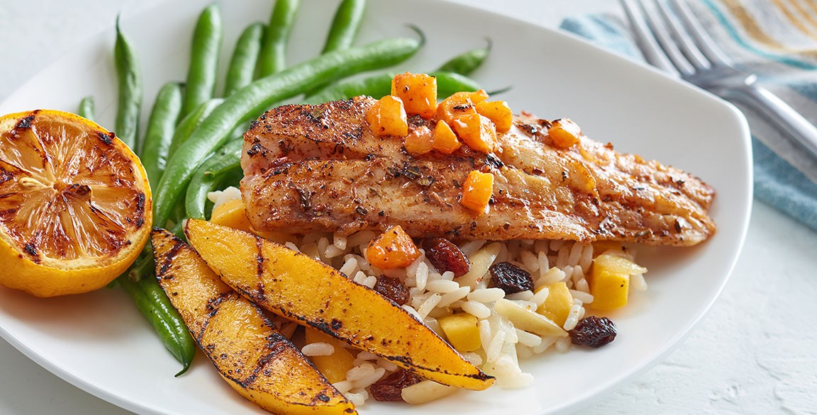 Grilled Red Snapper Fillet with Mango-Sriracha Butter