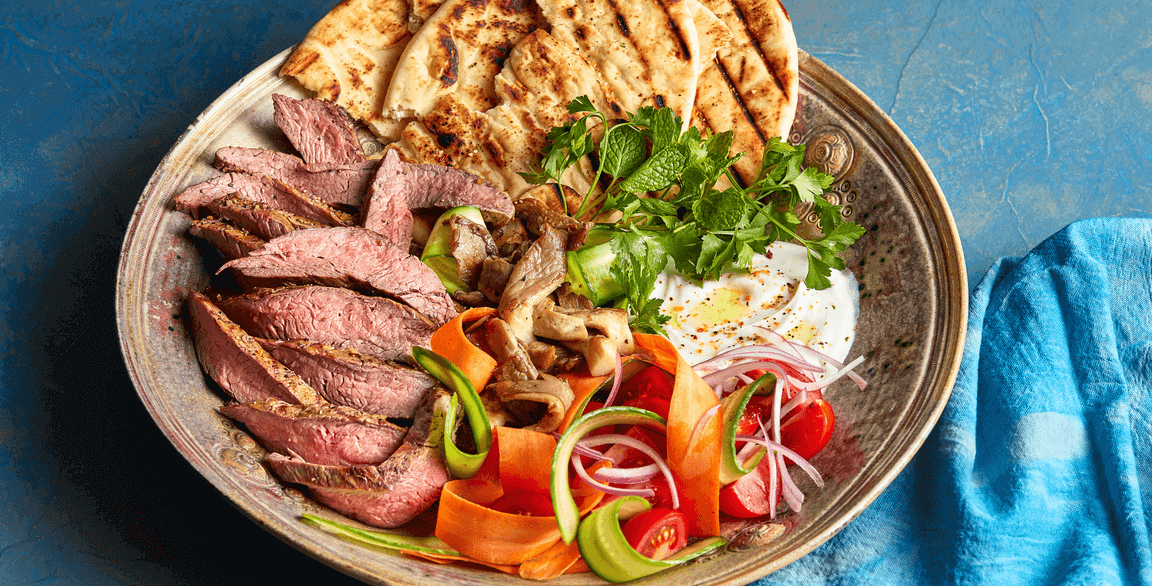 Shawarma Spiced Flank Steak with Crispy Mushrooms