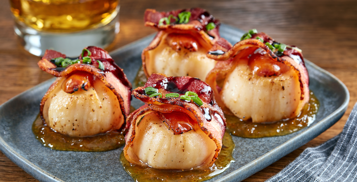 Bacon-Wrapped Scallops & Dates with Fig Cola Jam