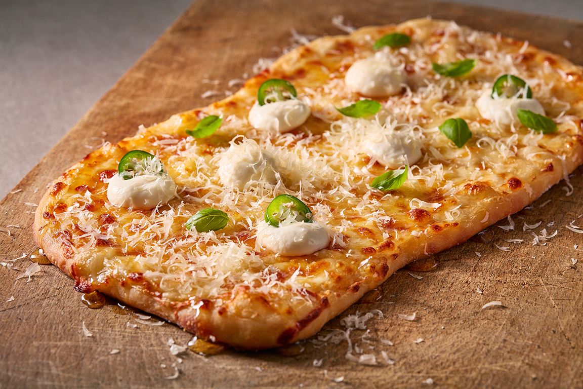 Milk & Rooftop Hot Honey Flatbread with Whipped Ricotta & Fino Verde Basil