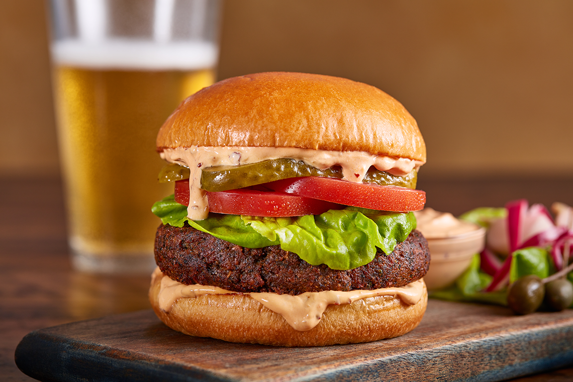 Mushroom Falafel Burger with Lee Kum Kee® Chiu Chow Style Chili Crisp Oil