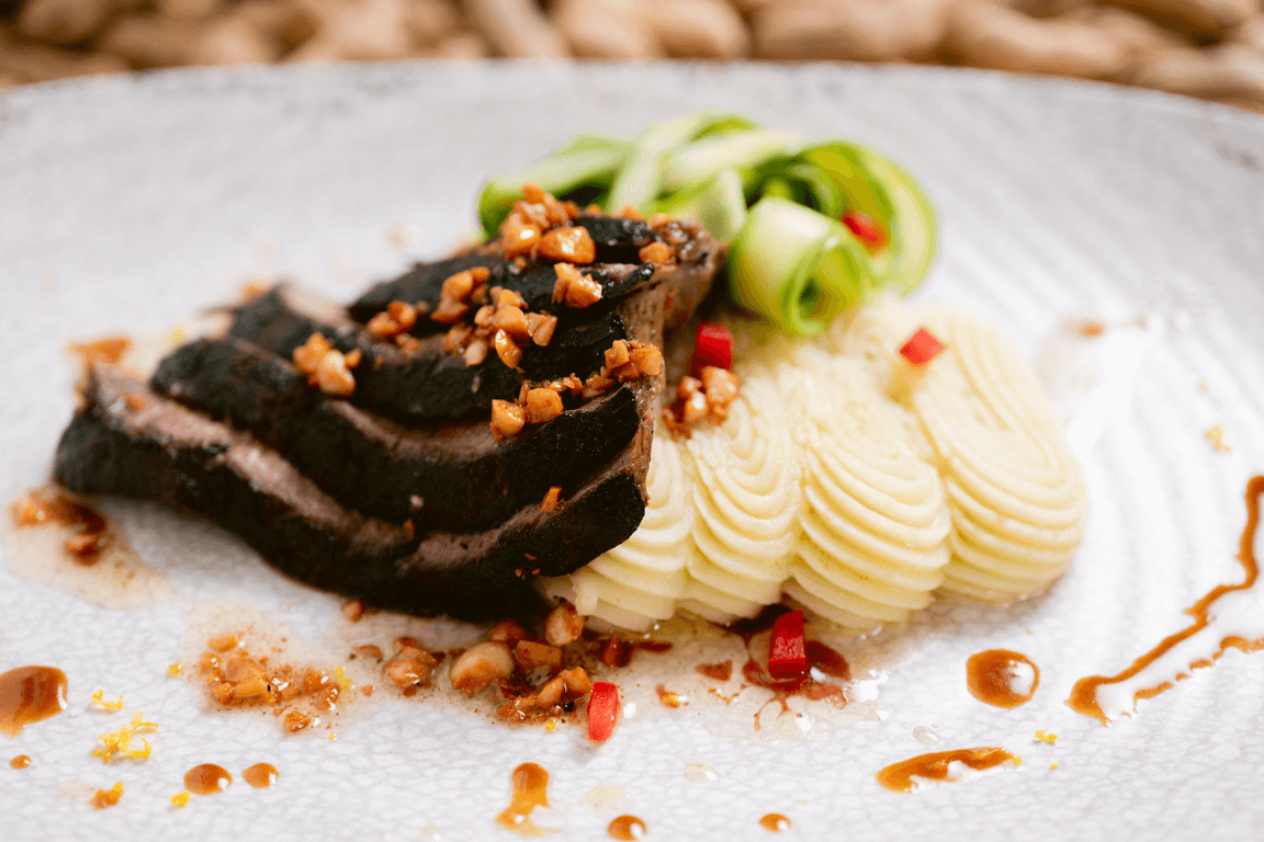 Grilled Flat Iron Steak With Brown Butter Peanut Sauce