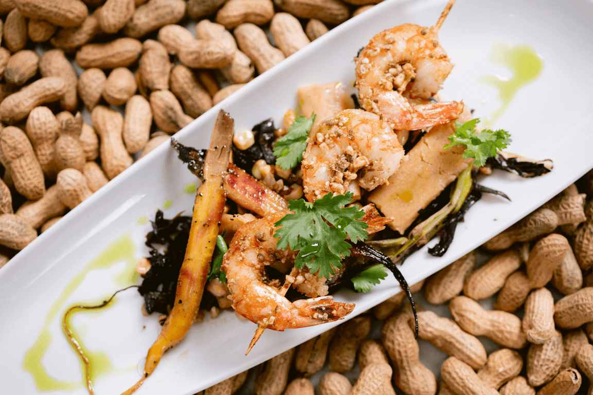 Peanut Dukka-Dusted Shrimp With Peanut Tamale