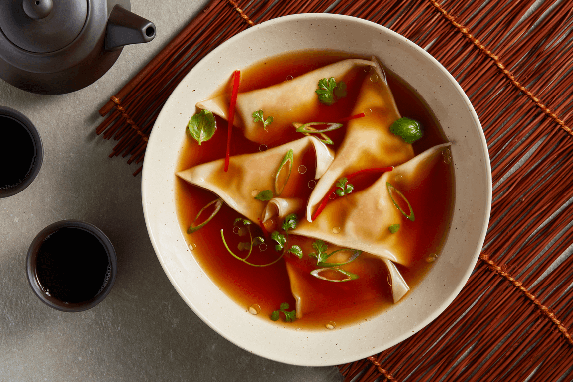 Butternut Squash Dumplings, Truffled Pho Broth