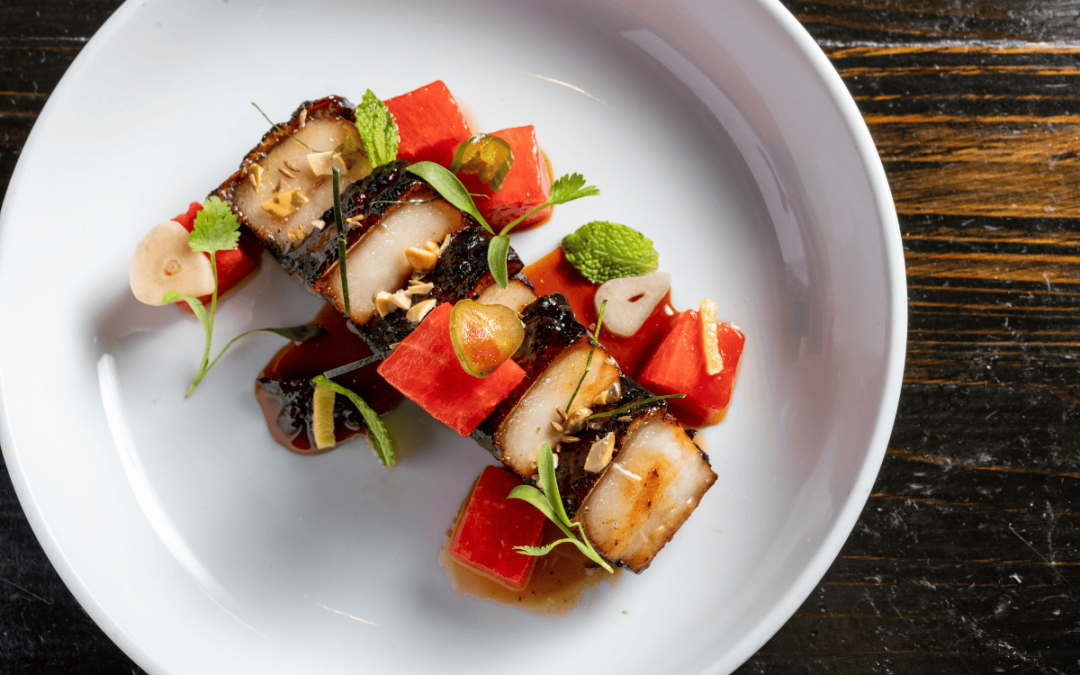 Watermelon-Caramel-Glazed Pork Belly Maypop | New Orleans  In Collaboration with the National Watermelon Promotion Board