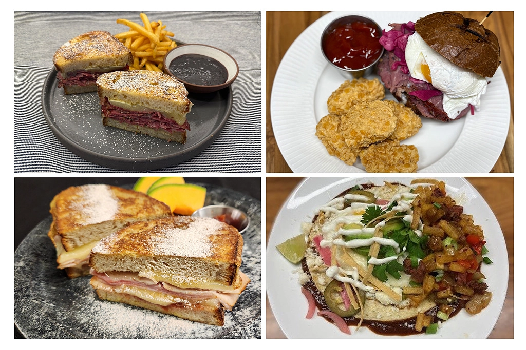 Clockwise from top left: Keith Brunell’s Lamb Ham Monte Cristo with Hoisin Blackberry Jam, Timothy Conklin’s Lamb Ham Benedict with Sriracha Hollandaise, Christian Hallowell’s Lamb Ham Hash with Chili Crisp Essence, Tiffany Sawyer’s Lamb Prime Rib Bennie