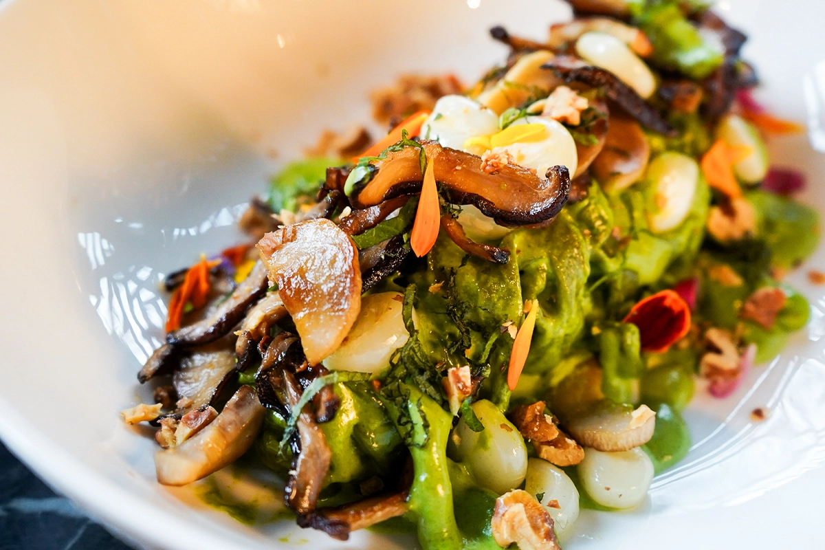 Matcha-Infused Fettuccine With Mushrooms Galore