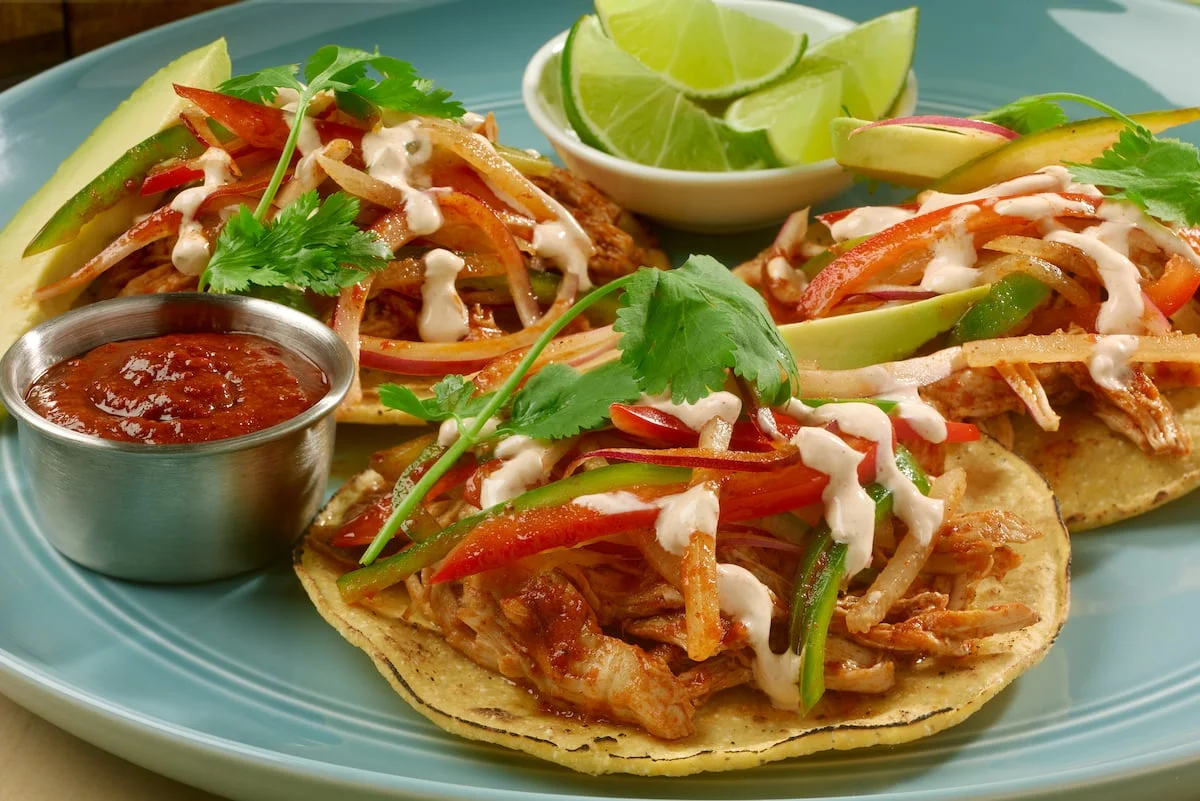 Chicken Tostadas with Honey-Pepper Jicama Slaw