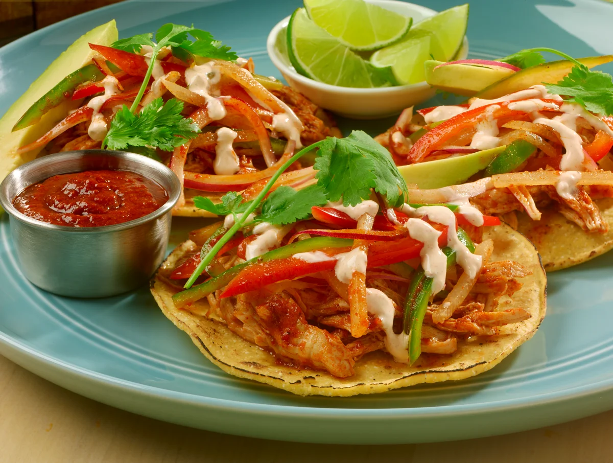 Chicken Tostadas with Honey-Pepper Jicama Slaw 