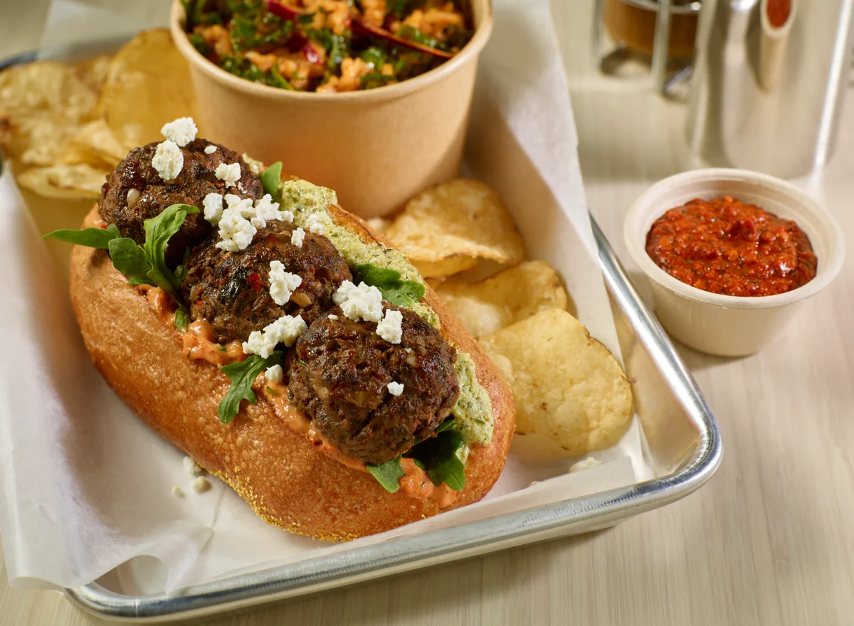 Moroccan Meatball Sandwich with Creamy Harissa & Zesty Yogurt Sauce